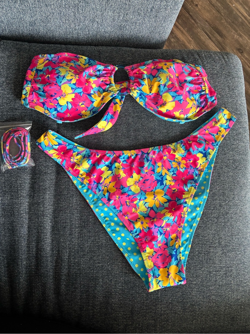 reversible Vibrant Floral Bikini Set - Pink, Yellow & Turquoise